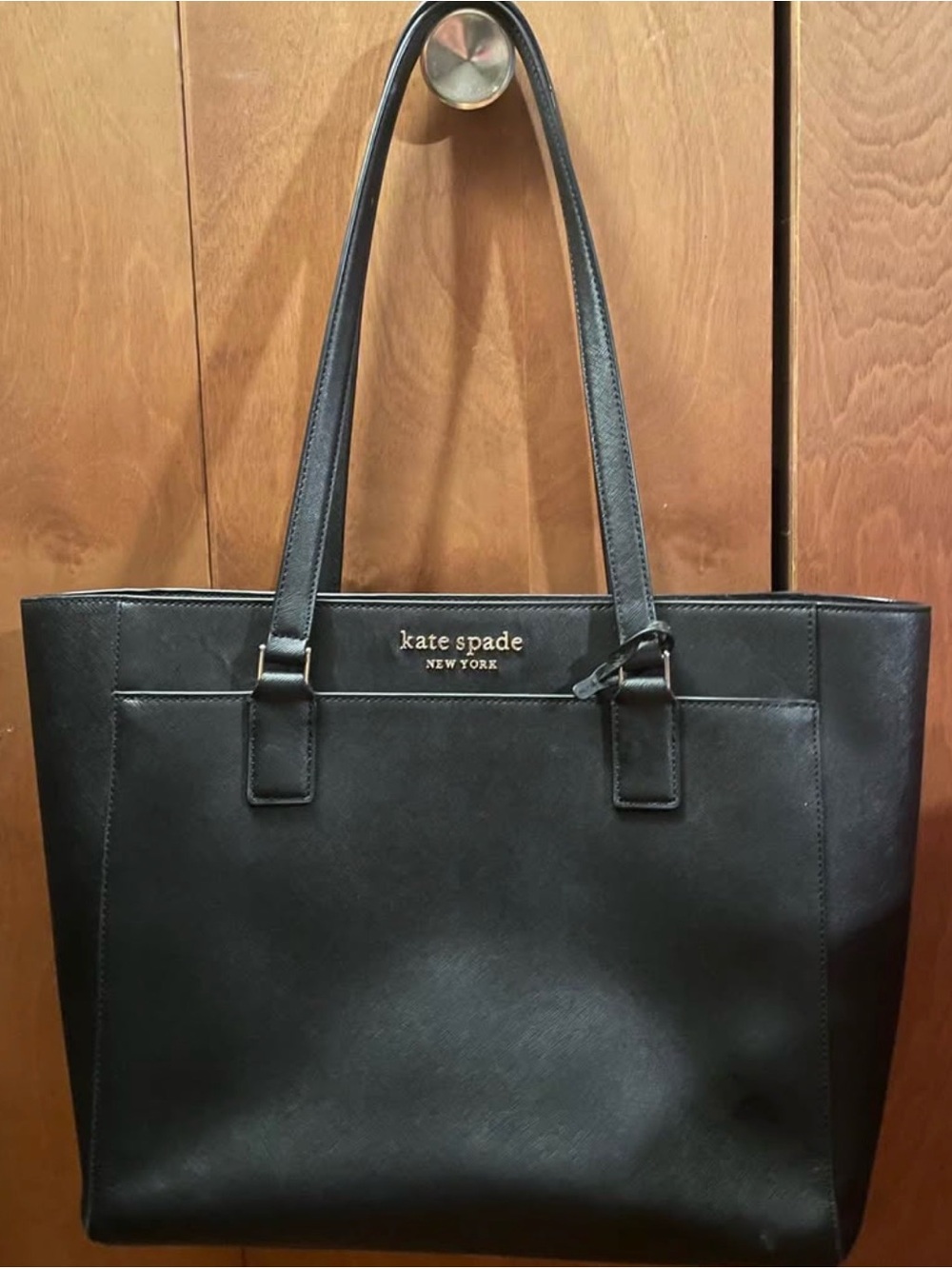 kate spade Black Leather Tote with Gold Logo